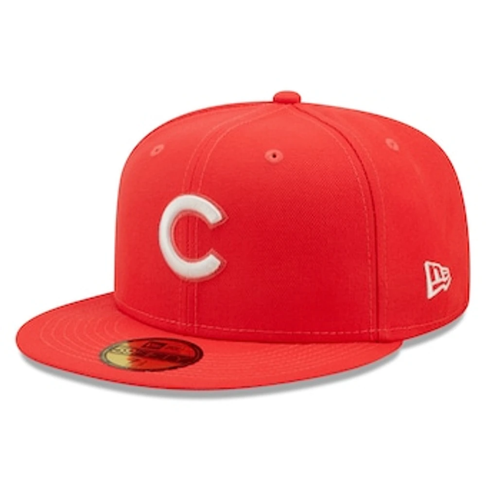 Men's New Era Red Chicago Cubs Lava Highlighter Logo 59FIFTY Fitted Hat