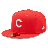 Men's New Era Red Chicago Cubs Lava Highlighter Logo 59FIFTY Fitted Hat