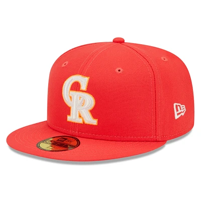 Men's New Era Red Colorado Rockies Lava Highlighter Logo 59FIFTY Fitted Hat