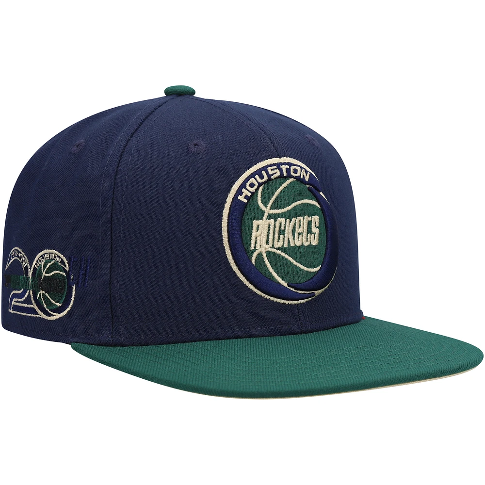 Men's Mitchell & Ness Navy/Green Houston Rockets 20th Anniversary Hardwood Classics Grassland Fitted Hat