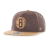 Men's '47 Brown Brooklyn Nets No Shot Two-Tone Captain Snapback Hat