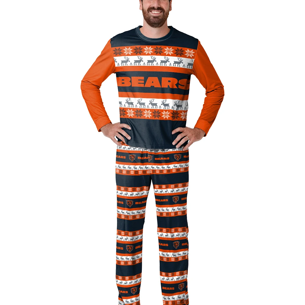 Men's  FOCO Navy Chicago Bears Wordmark Ugly Pajama Set