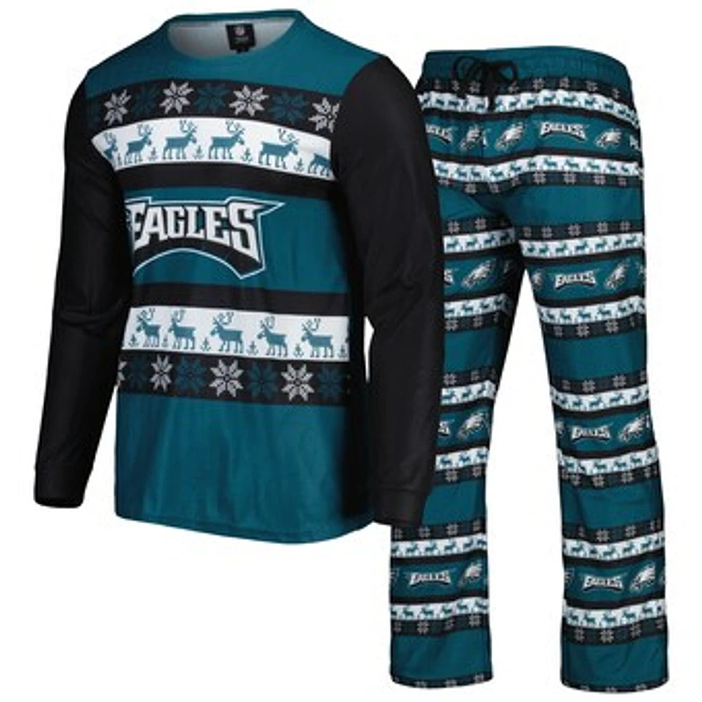 Men's  FOCO Midnight Green Philadelphia Eagles Wordmark Ugly Pajama Set