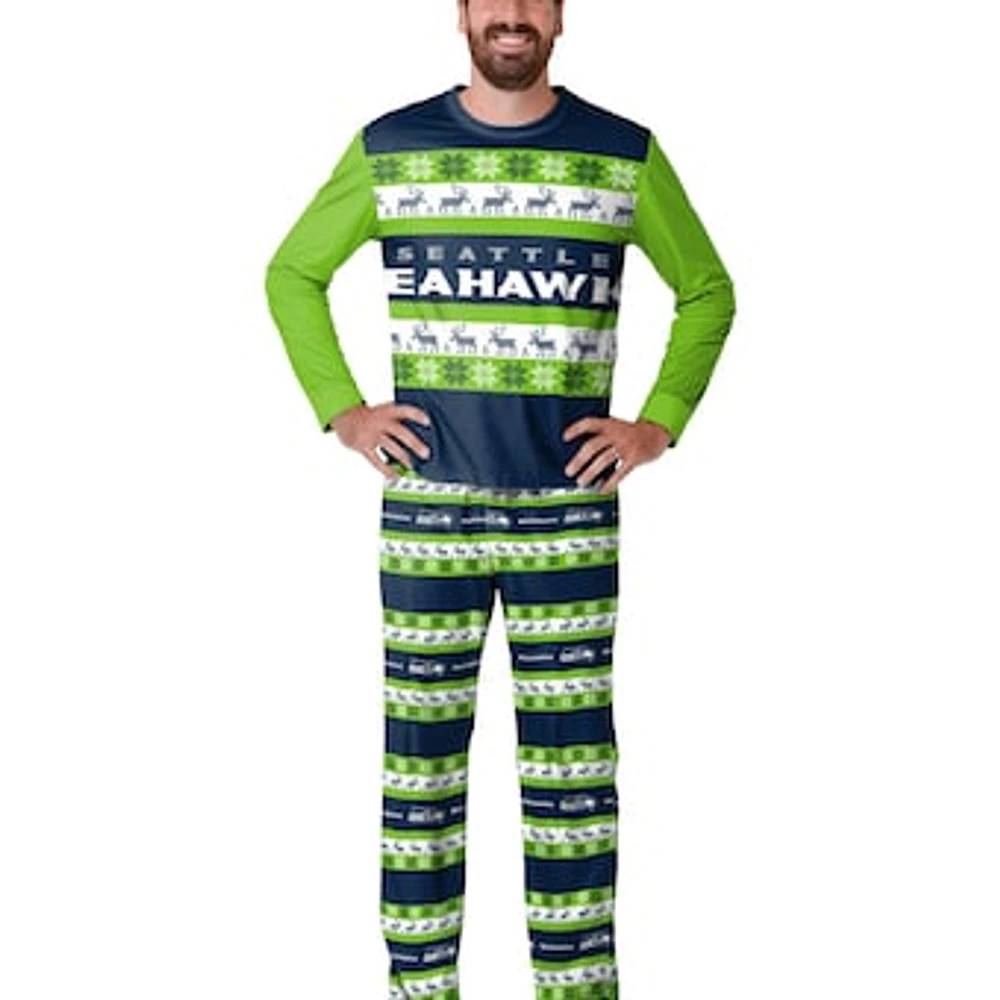 Men's  FOCO College Navy Seattle Seahawks Wordmark Ugly Pajama Set