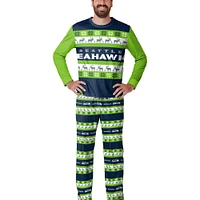 Men's  FOCO College Navy Seattle Seahawks Wordmark Ugly Pajama Set