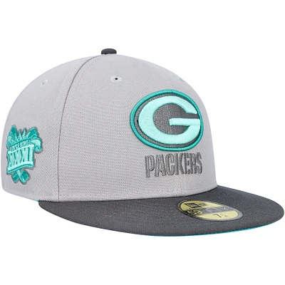 Men's New Era Gray/Graphite Green Bay Packers Aqua Pop 59FIFTY Fitted Hat