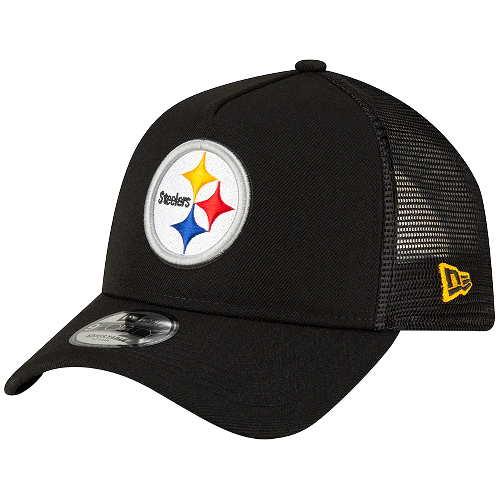 Men's New Era Black Pittsburgh Steelers  A-Frame Trucker 9FORTY Adjustable Hat