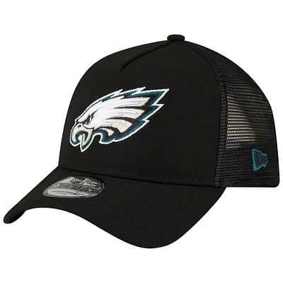 Men's New Era Black Philadelphia Eagles  A-Frame Trucker 9FORTY Adjustable Hat