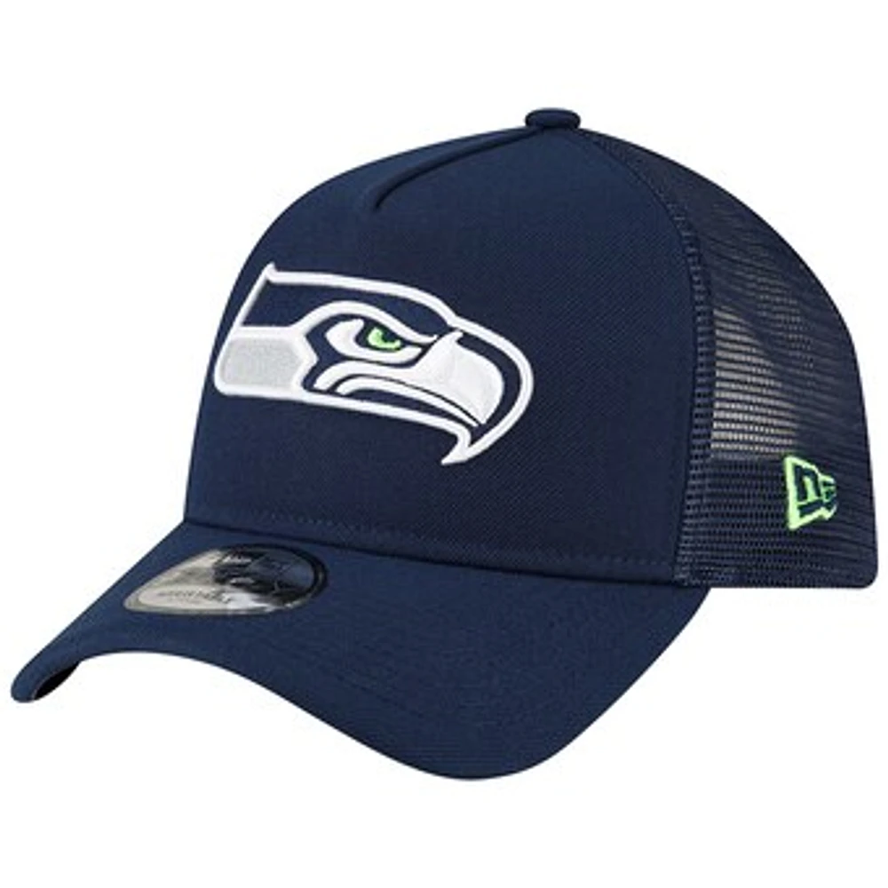 Men's New Era Navy Seattle Seahawks  A-Frame Trucker 9FORTY Adjustable Hat