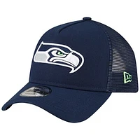 Men's New Era Navy Seattle Seahawks  A-Frame Trucker 9FORTY Adjustable Hat