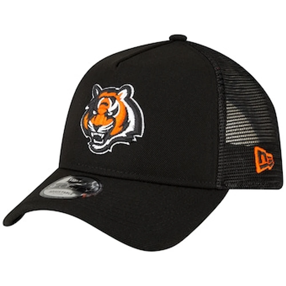 Men's New Era Black Cincinnati Bengals A-Frame Trucker 9FORTY Adjustable Hat