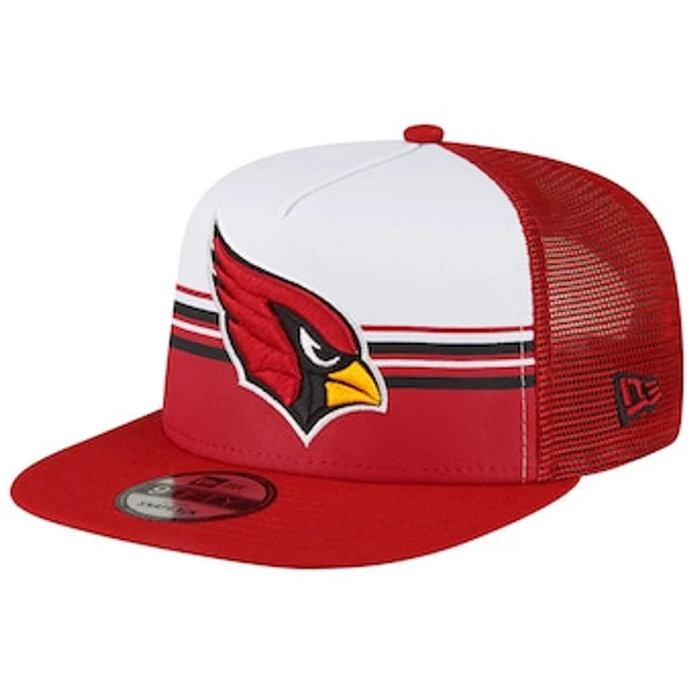 Men's New Era White/Cardinal Arizona Cardinals Striped A-Frame 9FIFTY Trucker Snapback Hat