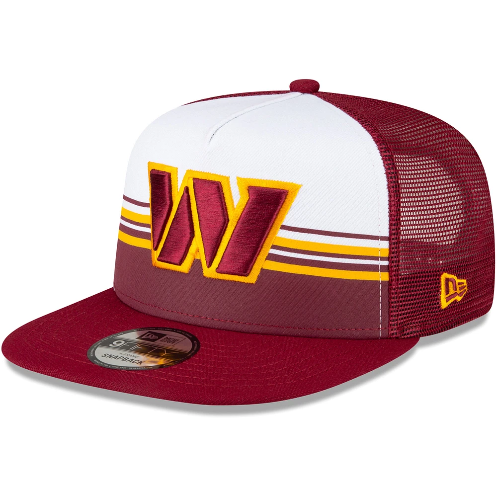 Men's New Era White/Burgundy Washington Commanders Striped A-Frame 9FIFTY Trucker Snapback Hat