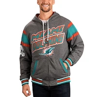 Men's G-III Sports by Carl Banks Gray/Aqua Miami Dolphins Extreme Full Back Reversible Hoodie Full-Zip Jacket