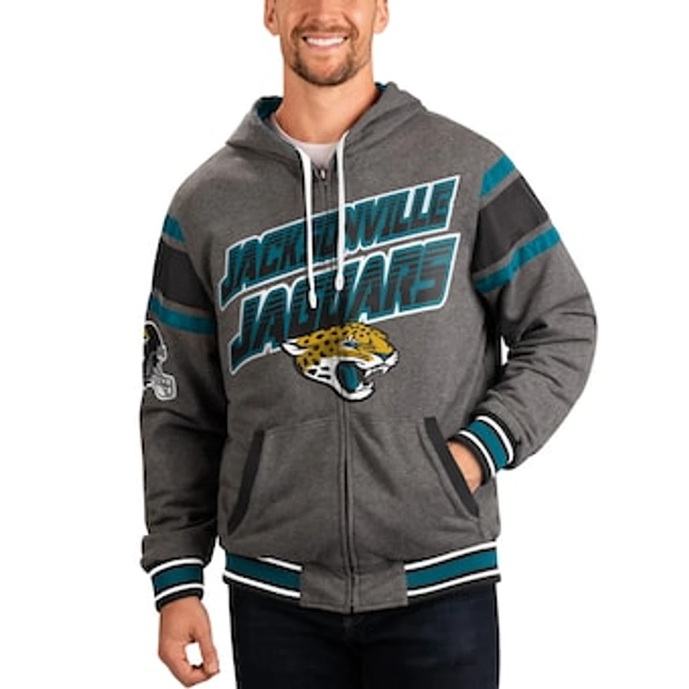 Men's G-III Sports by Carl Banks Gray/Black Jacksonville Jaguars Extreme Full Back Reversible Hoodie Full-Zip Jacket