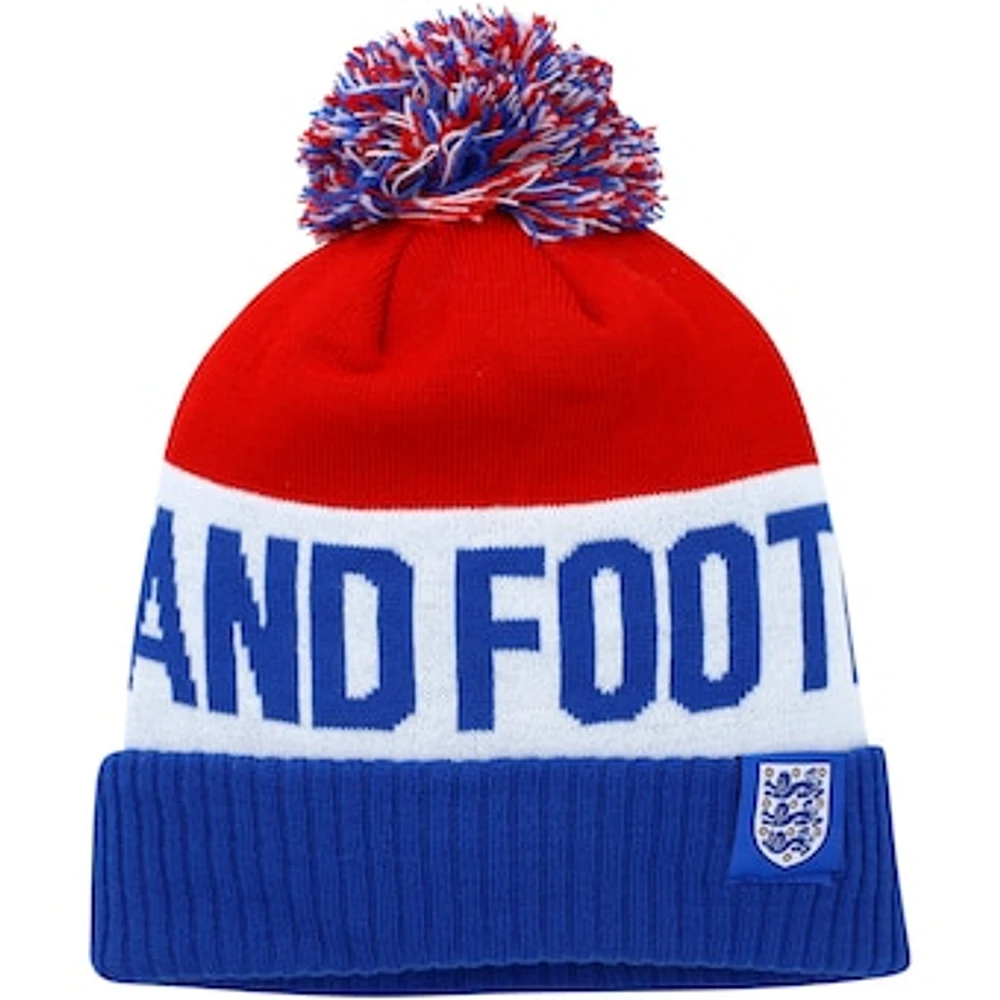 Men's Nike Blue/Red England National Team Classic Stripe Cuffed Knit Hat with Pom