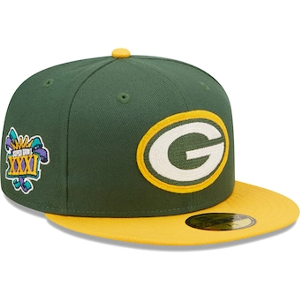 Men's New Era Green/Gold Green Bay Packers Super Bowl XXXI Letterman 59FIFTY Fitted Hat