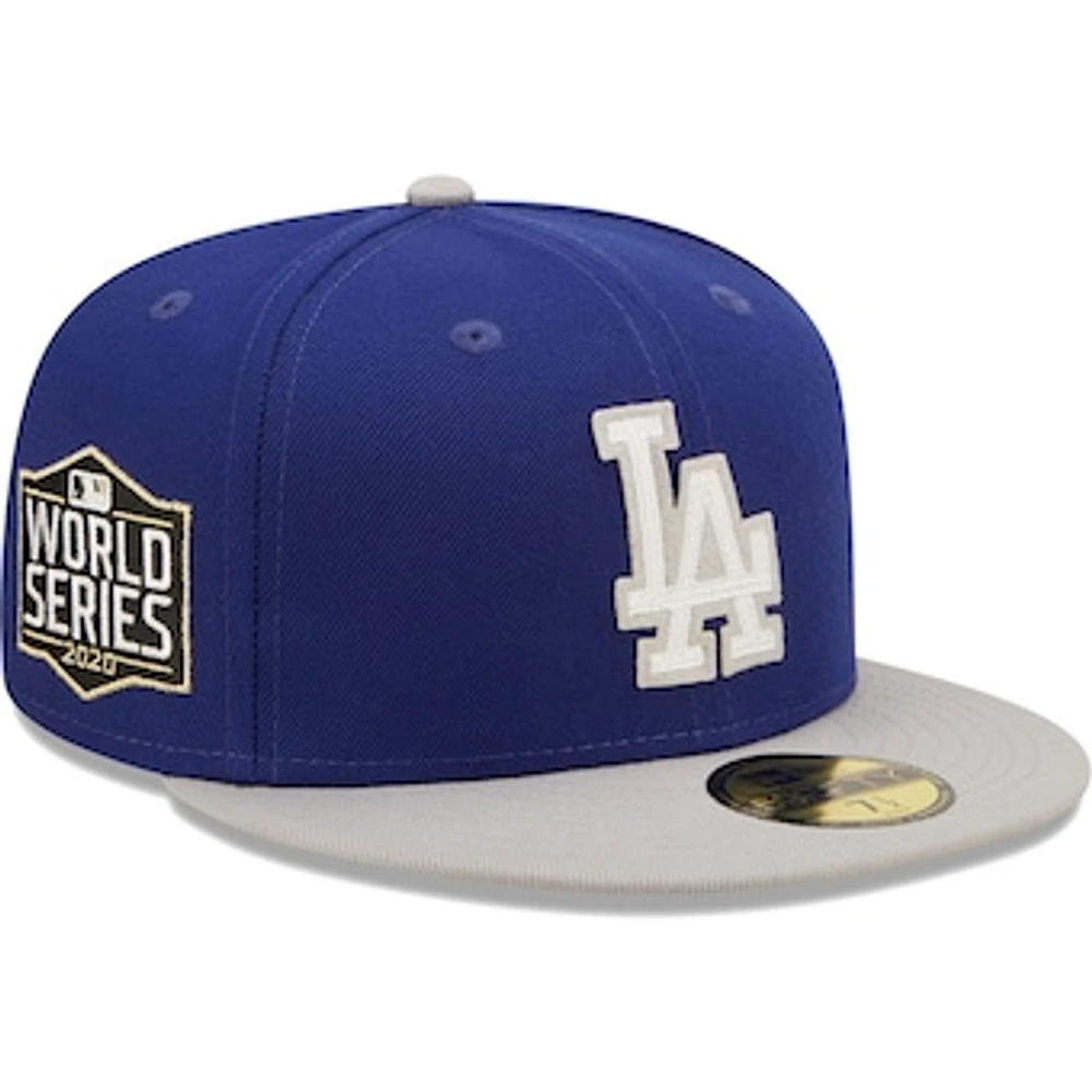 Men's New Era Royal/Gray Los Angeles Dodgers 2020 World Series Champions  Letterman 59FIFTY Fitted Hat