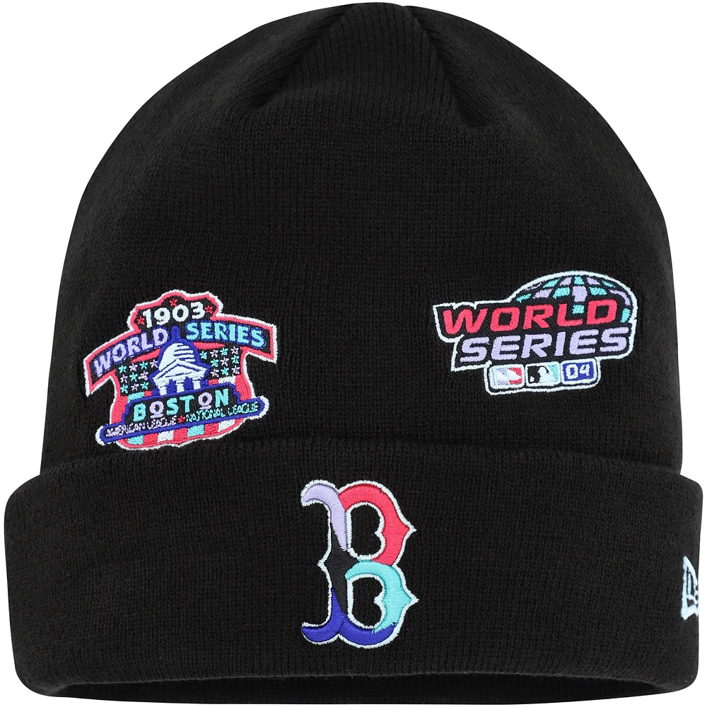 Men's New Era Black Boston Red Sox Polar Lights Cuffed Knit Hat