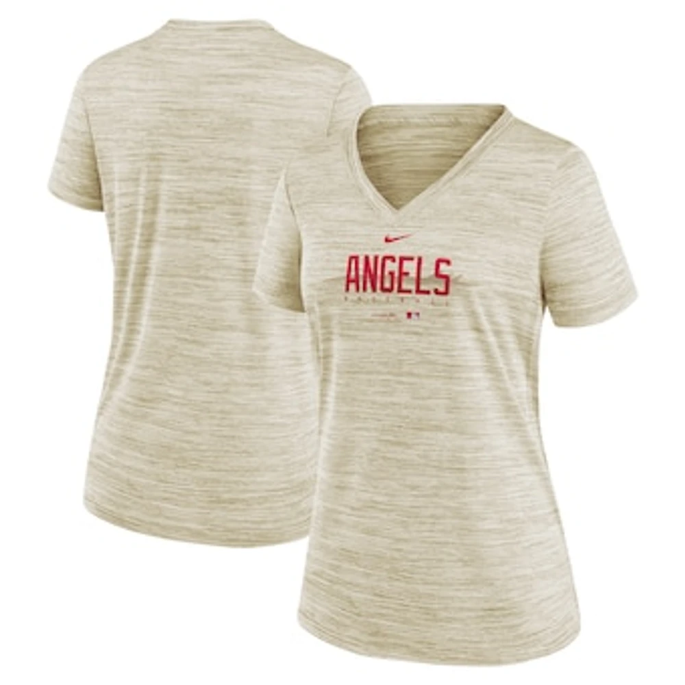 Women's Nike  Cream Los Angeles Angels City Connect Velocity Practice Performance V-Neck T-Shirt