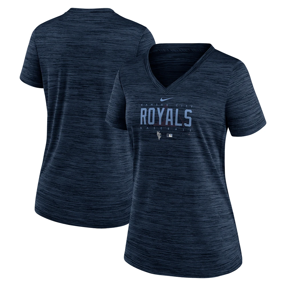 Women's Nike  Navy Kansas City Royals Connect Velocity Practice Performance V-Neck T-Shirt