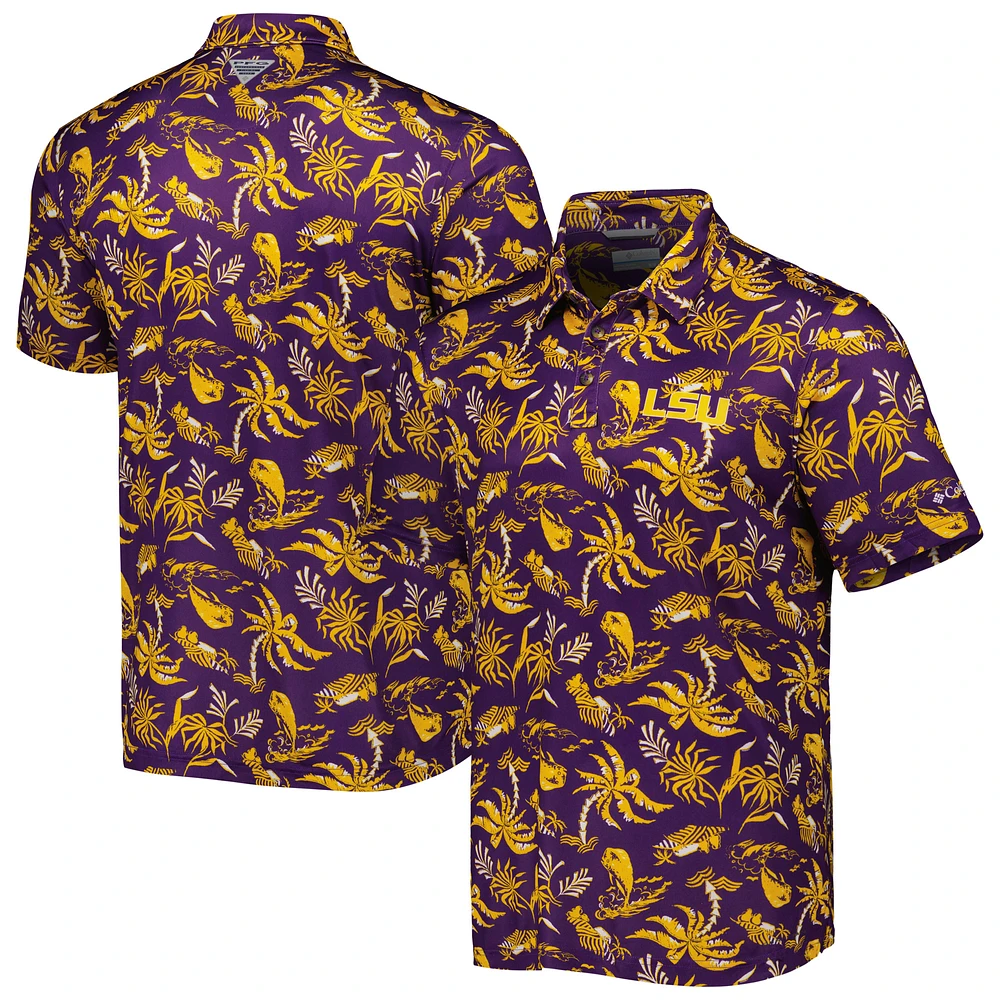 Men's Columbia Purple LSU Tigers Super Terminal Tackle Omni-Shade Polo