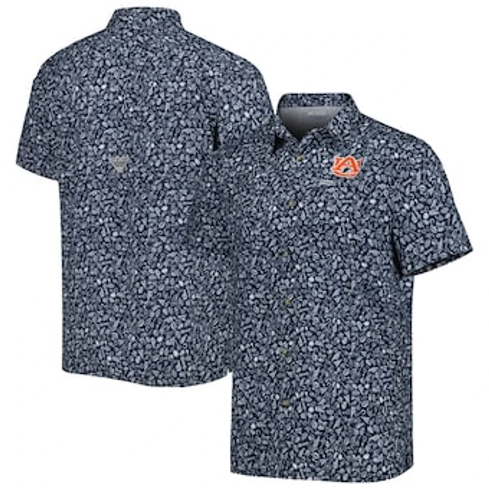 Men's Columbia Navy Auburn Tigers Super Slack Tide Omni-Shade Team Button-Up Shirt