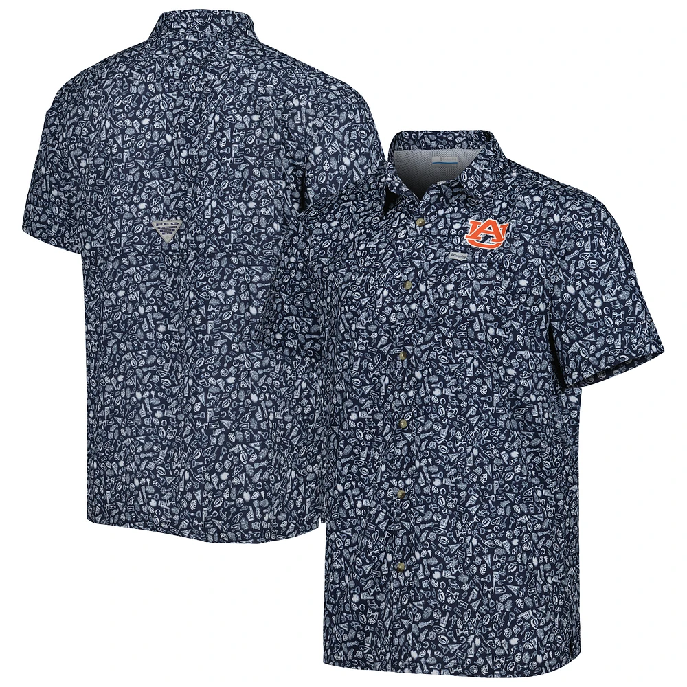 Men's Columbia Navy Auburn Tigers Super Slack Tide Omni-Shade Team Button-Up Shirt