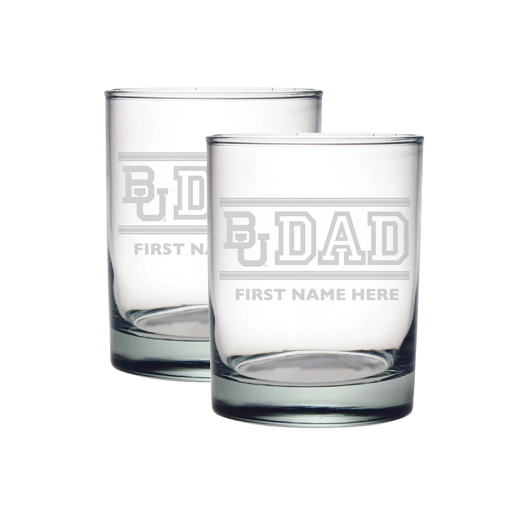 Baylor Bears Two-Pack 14oz. Personalized Dad Etched Rocks Glass