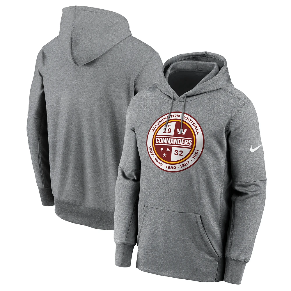 Men's Nike Heathered Gray Washington Commanders Performance Pullover Hoodie