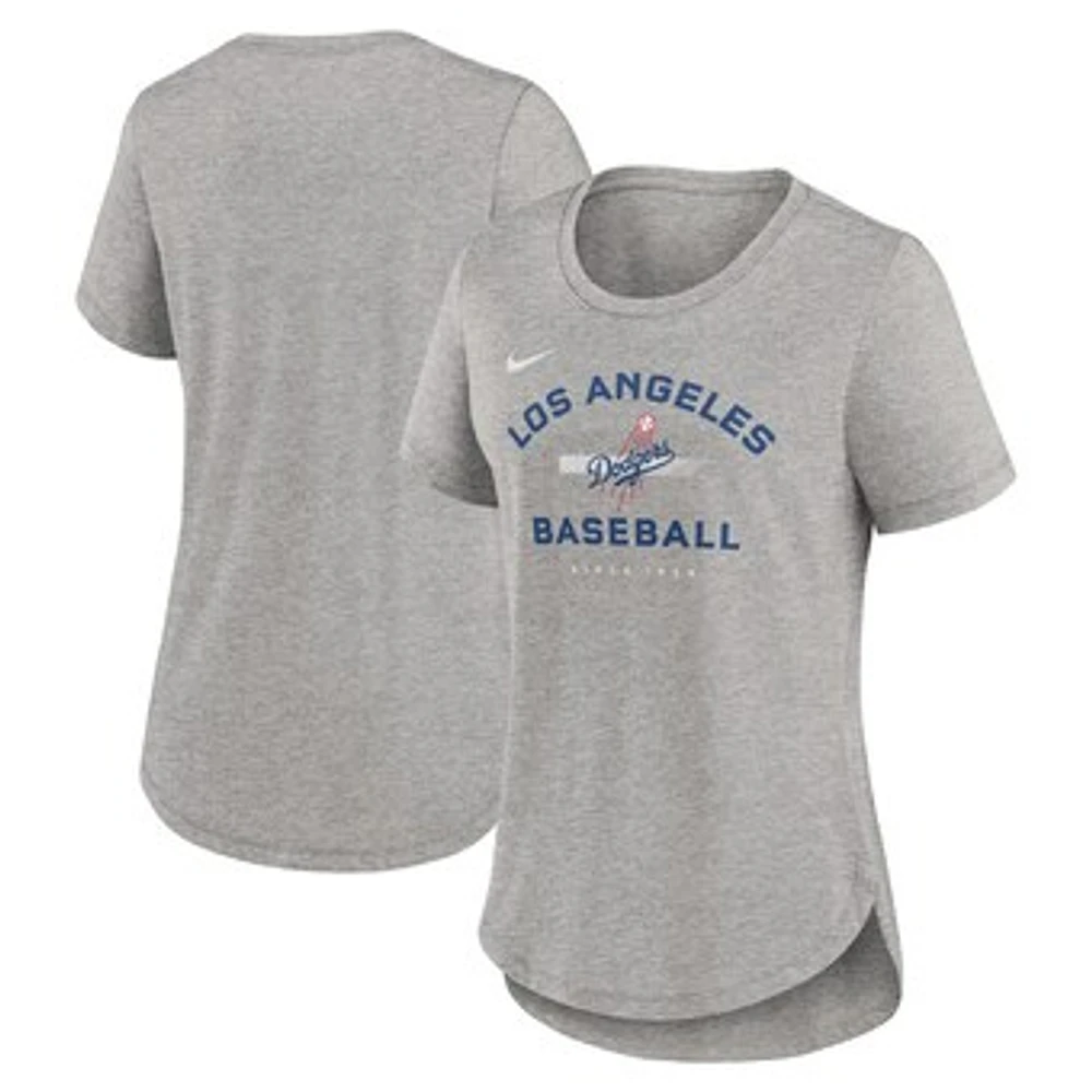 Women's Nike Heather Gray Los Angeles Dodgers Hot Prospect Tri-Blend T-Shirt