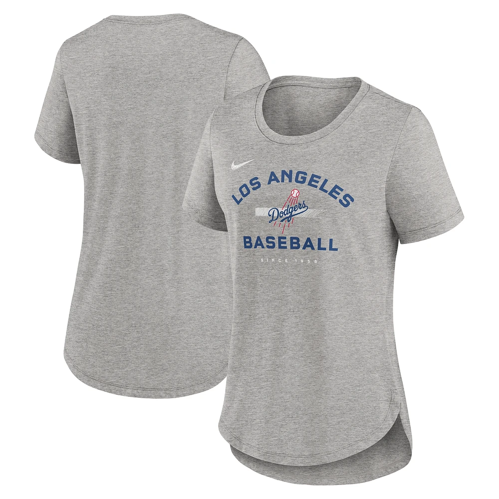 Women's Nike Heather Gray Los Angeles Dodgers Hot Prospect Tri-Blend T-Shirt