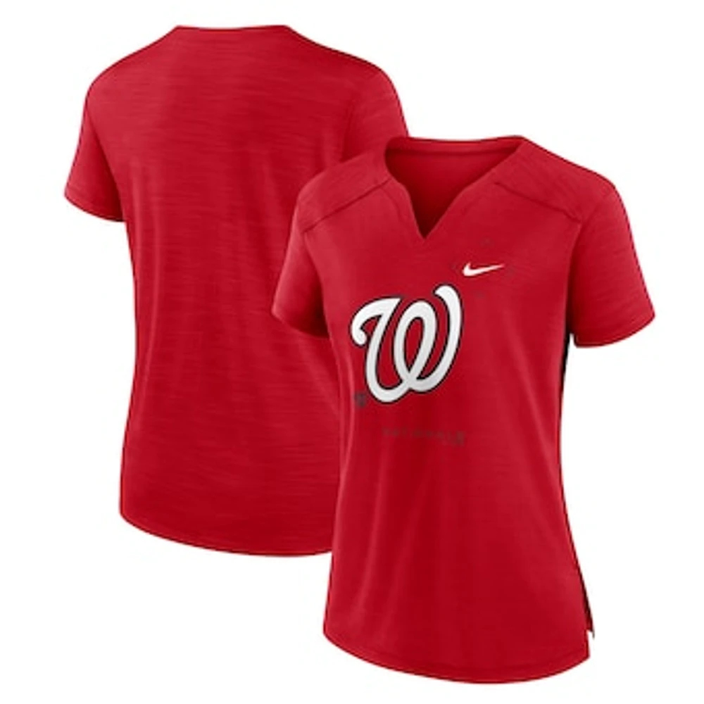 Women's Nike Red Washington Nationals Pure Pride Boxy Performance Notch Neck T-Shirt