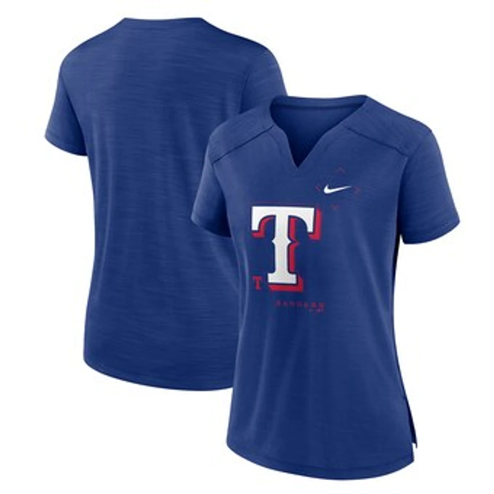 Women's Nike Royal Texas Rangers Pure Pride Boxy Performance Notch Neck T-Shirt