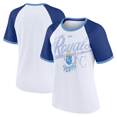 Women's Nike White Kansas City Royals Rewind Color Remix Fashion Raglan T-Shirt