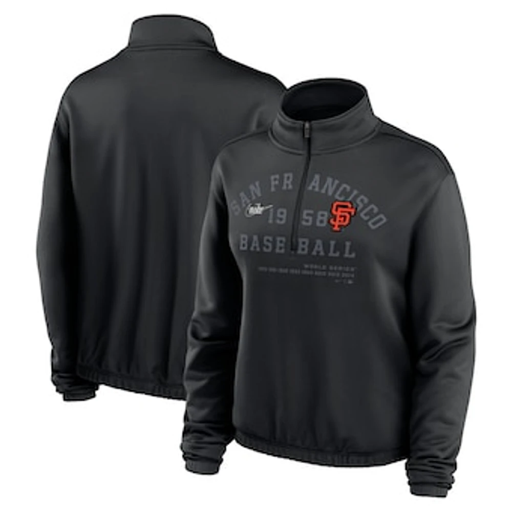 Women's Nike Black San Francisco Giants Rewind Splice Half-Zip Semi-Cropped Bubble Hem Sweatshirt