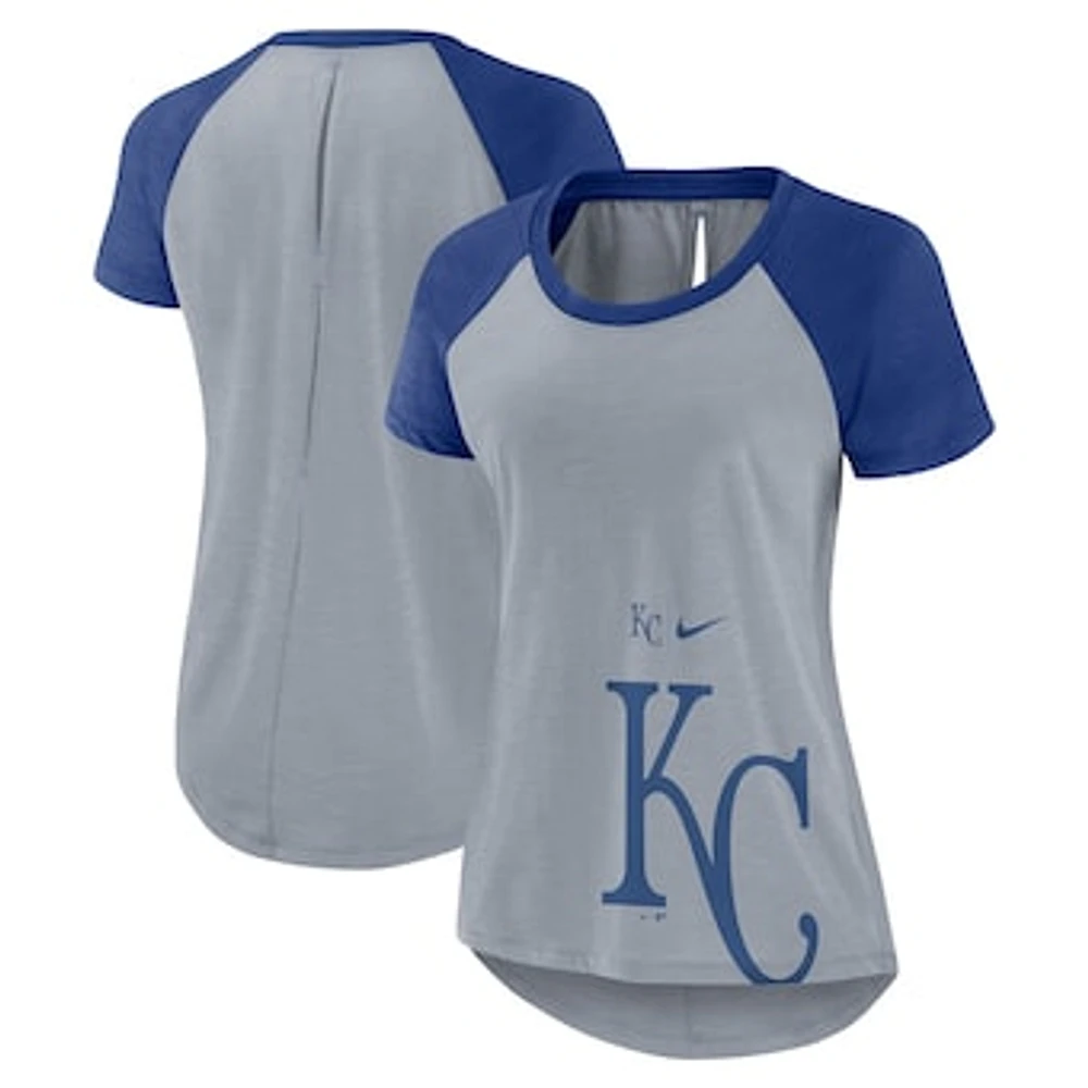 Women's Nike Heather Gray Kansas City Royals Summer Breeze Raglan Fashion T-Shirt