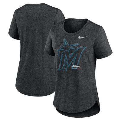 Women's Nike  Heather Black Miami Marlins Touch Tri-Blend T-Shirt