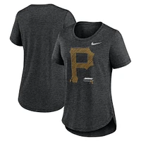 Women's Nike  Heather Black Pittsburgh Pirates Touch Tri-Blend T-Shirt