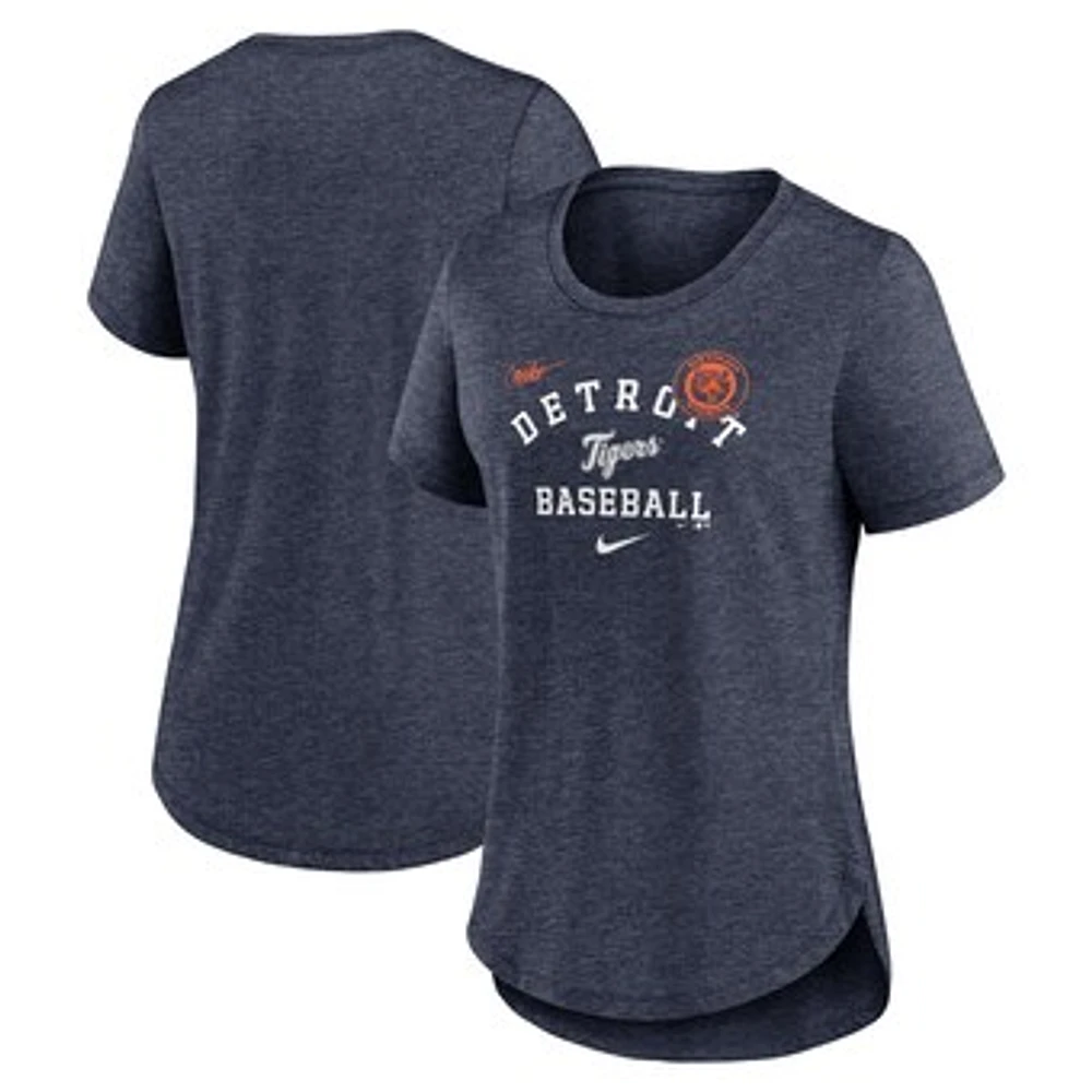 Women's Nike Heather Navy Detroit Tigers Rewind Arch Mix Tri-Blend T-Shirt