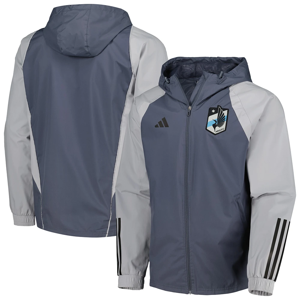 Men's adidas Charcoal Minnesota United FC All-Weather Raglan Hoodie Full-Zip Jacket