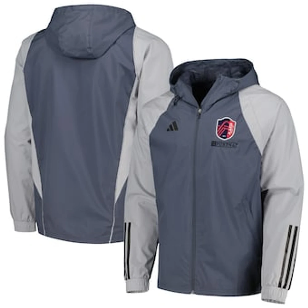 Men's adidas Charcoal St. Louis City SC All-Weather Raglan Hoodie Full-Zip Jacket