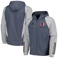 Men's adidas Charcoal St. Louis City SC All-Weather Raglan Hoodie Full-Zip Jacket