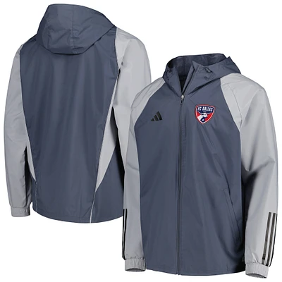 Men's adidas Charcoal FC Dallas All-Weather Raglan Hoodie Full-Zip Jacket