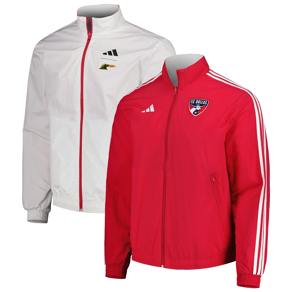 Men's adidas Red/White FC Dallas 2023 On-Field Anthem Full-Zip Reversible Team Jacket