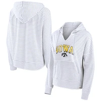 Women's Fanatics  White Iowa Hawkeyes Striped Notch Neck Pullover Hoodie