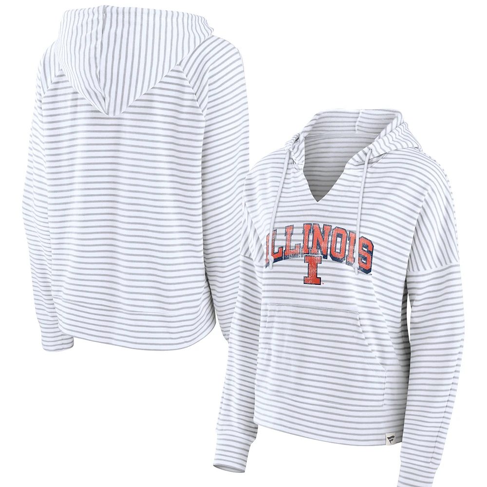 Women's Fanatics  White Illinois Fighting Illini Striped Notch Neck Pullover Hoodie