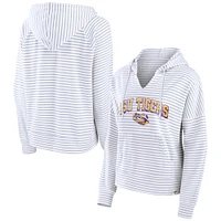 Women's Fanatics  White LSU Tigers Striped Notch Neck Pullover Hoodie