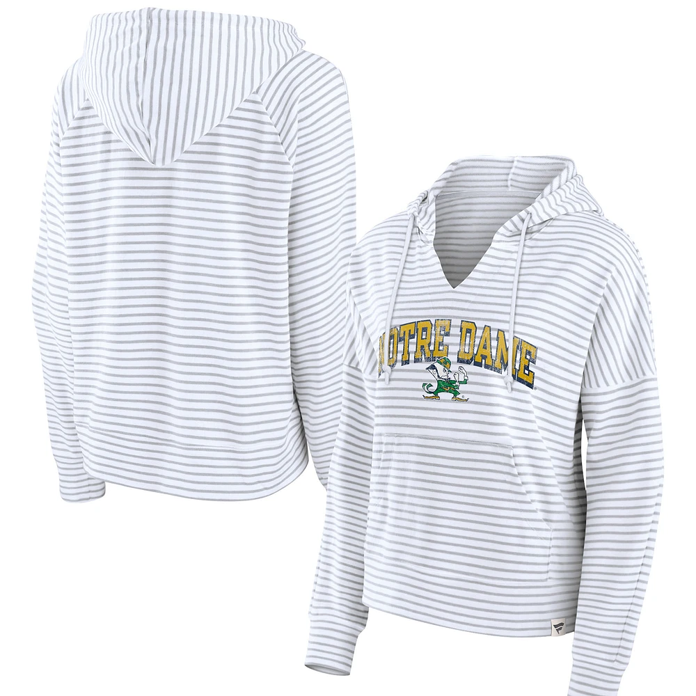 Women's Fanatics White Notre Dame Fighting Irish Striped Notch Neck Pullover Hoodie