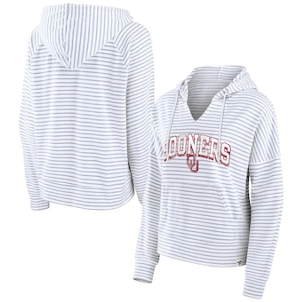 Women's Fanatics  White Oklahoma Sooners Striped Notch Neck Pullover Hoodie